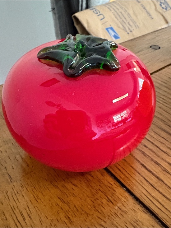 Other - Decorative Red Glass Tomato Accent with Green Top